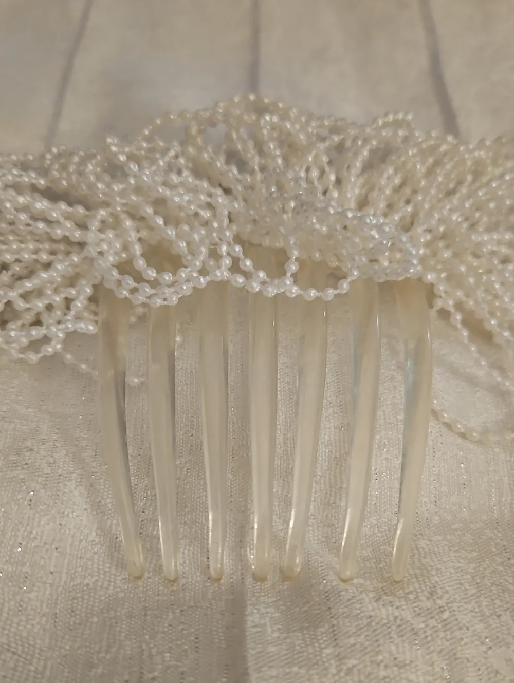 Vintage Large White Pearl Beaded Bridal Acrylic Hair Comb